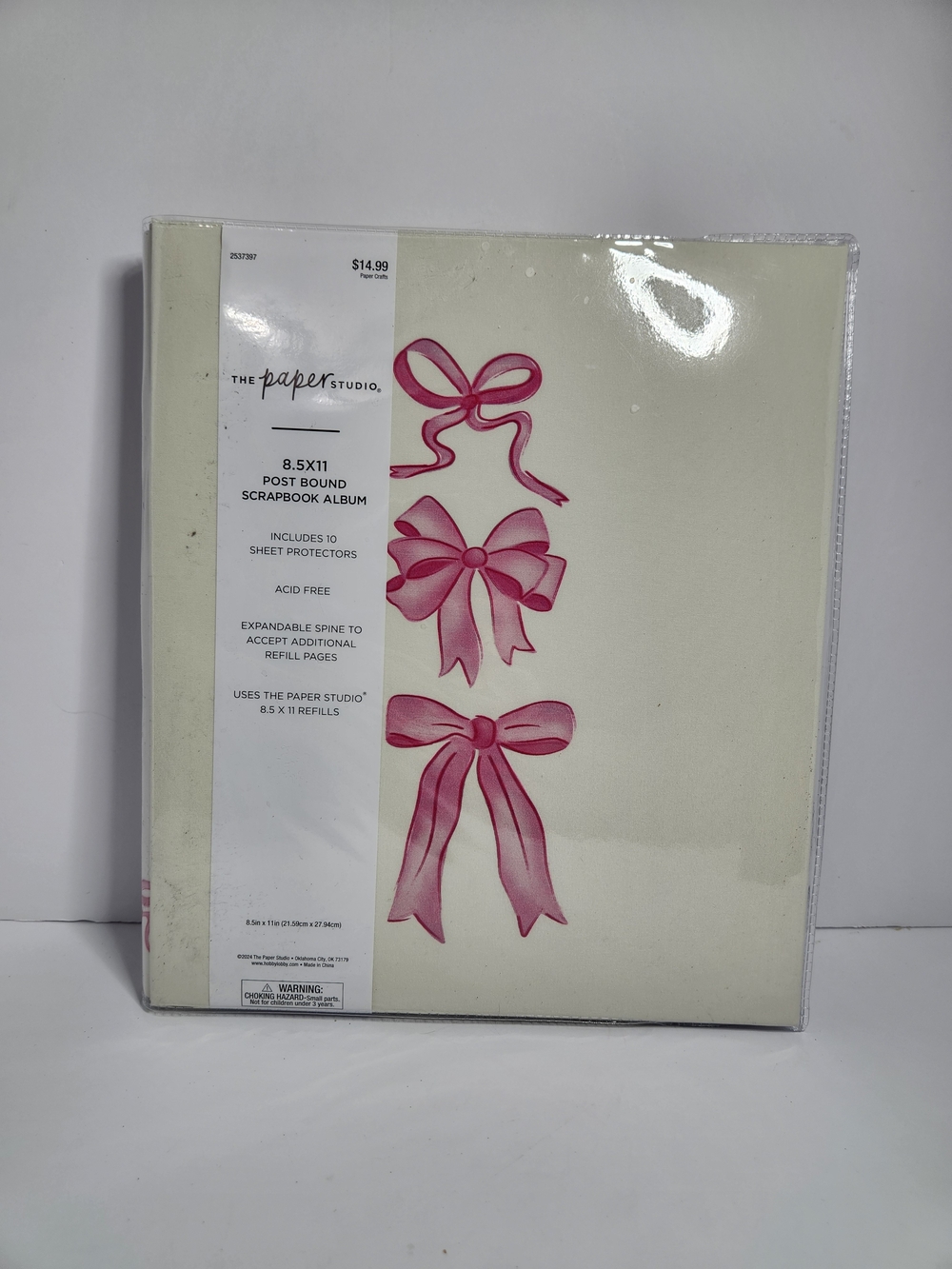 The Paper Studio Postbound Pink Ribbon Scrapbook Album - 8.5 x 11